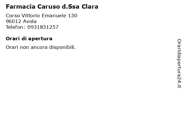 Orari di apertura Farmacia Caruso d.Ssa Clara Corso